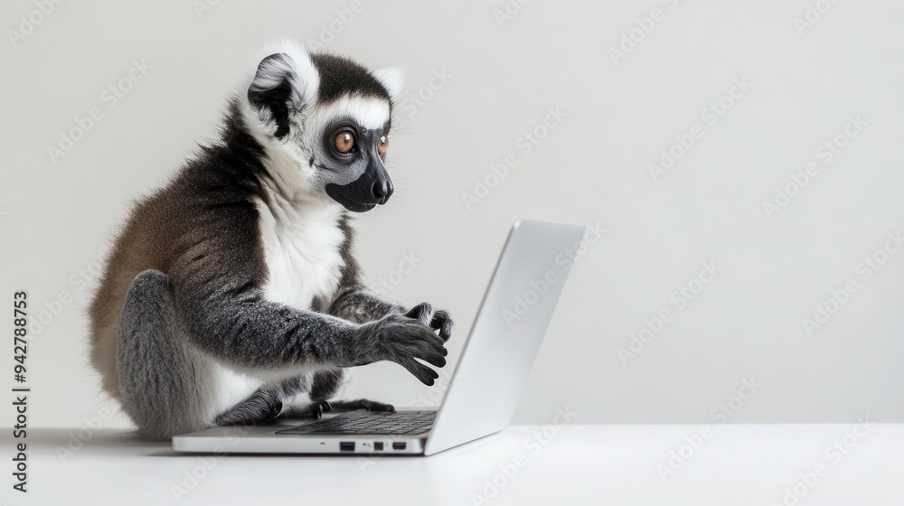 Lemur Using Laptop