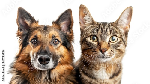 Portrait of Happy Dog and Cat Looking at the Camera