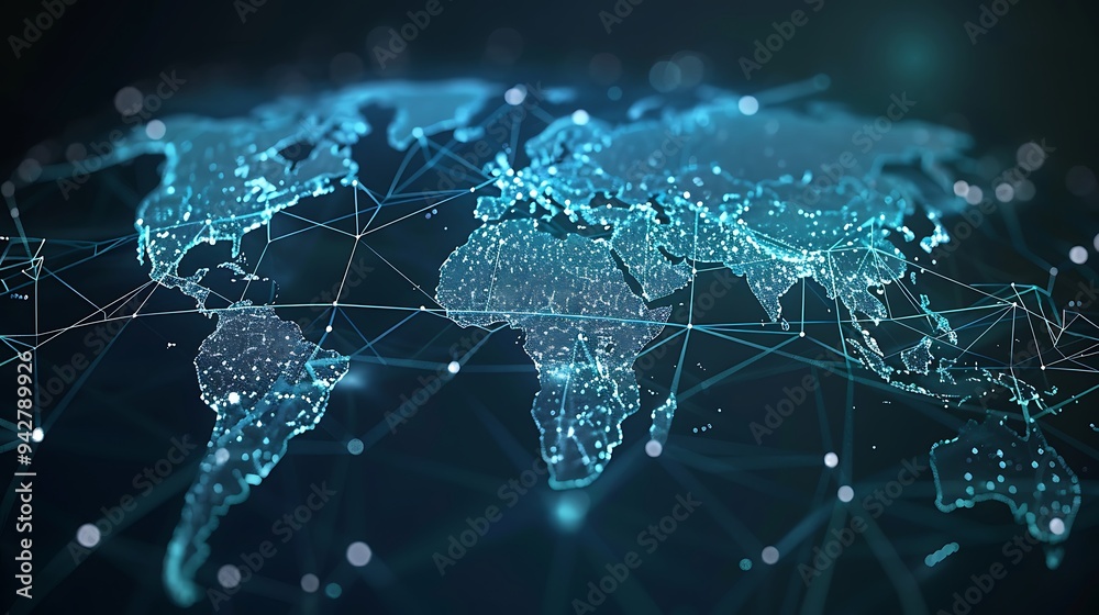 Global Network Connection Futuristic World Map Digital Technology Abstract Background Global Network Connection Futuristic World Map Digital Technology Abstract Background