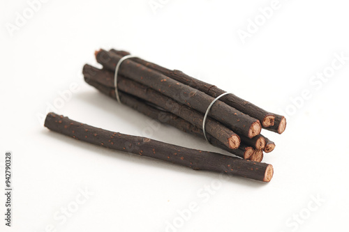 wood craft sticks isolated in white background. Rustic forest decor, minaiture timber logs.