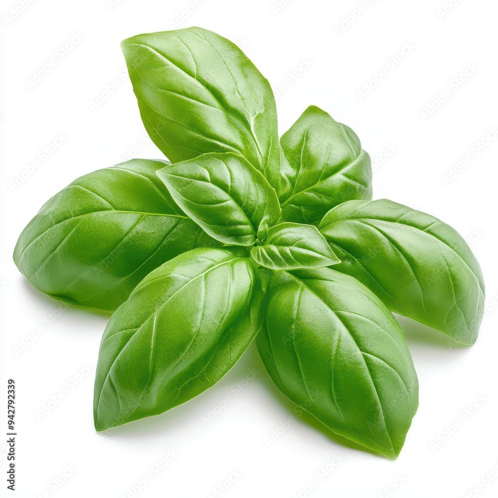 Fresh green basil leaves isolated on white background. Fresh green basil leaves isolated on white background.