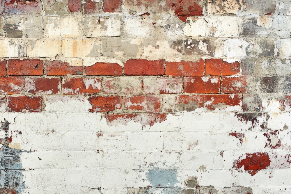 Fototapeta premium Brick, red brick, white cement, wallpaper, texture, rough brick , ai