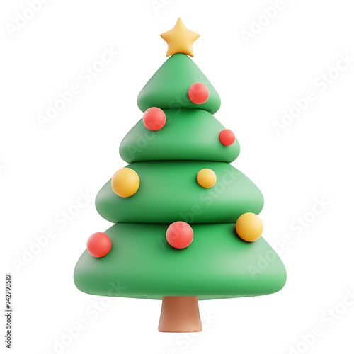 3d rendering icon Christmas tree illustration PNG. cartoon minimal style on transparent isolated background.