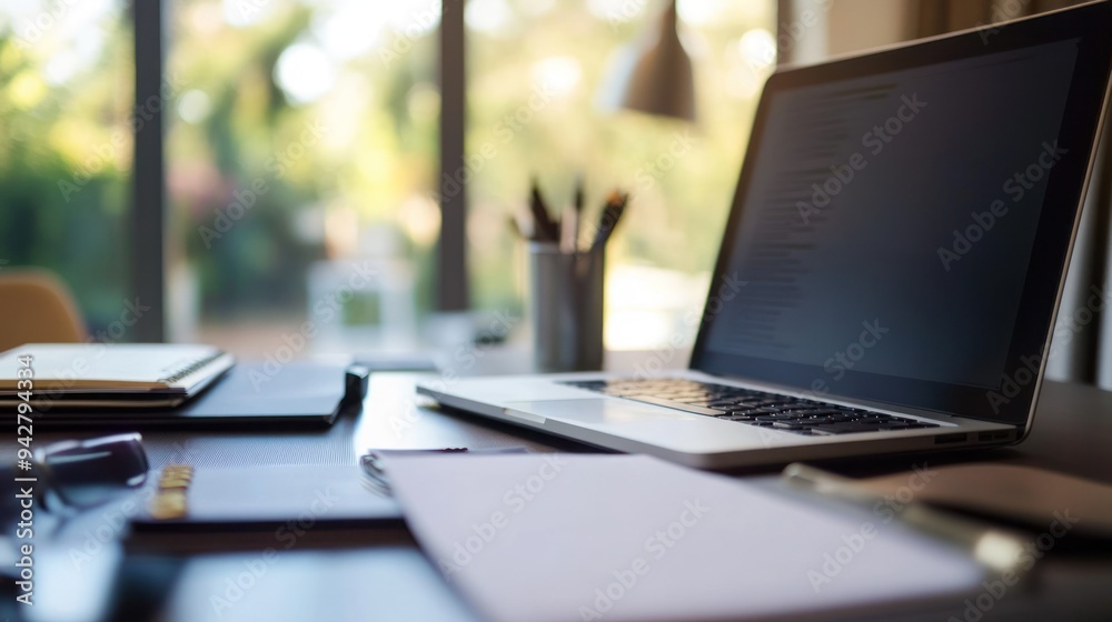 Laptop on Desk in a Home Office Laptop on Desk in a Home Office