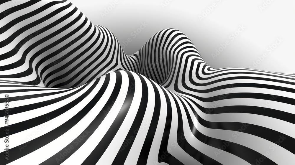 Abstract Black and White Striped Wavy Surface Abstract Black and White Striped Wavy Surface