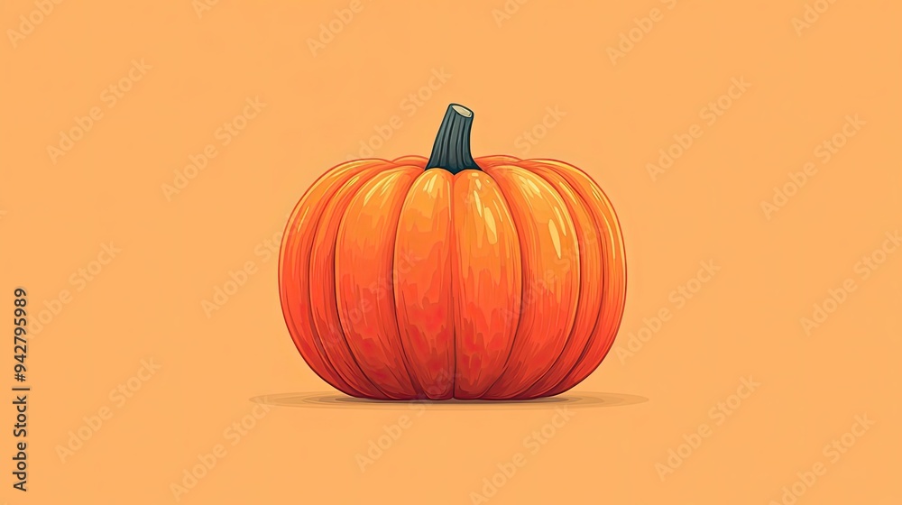 Single Orange Pumpkin with Stem on a Pale Orange Background Single Orange Pumpkin with Stem on a Pale Orange Background