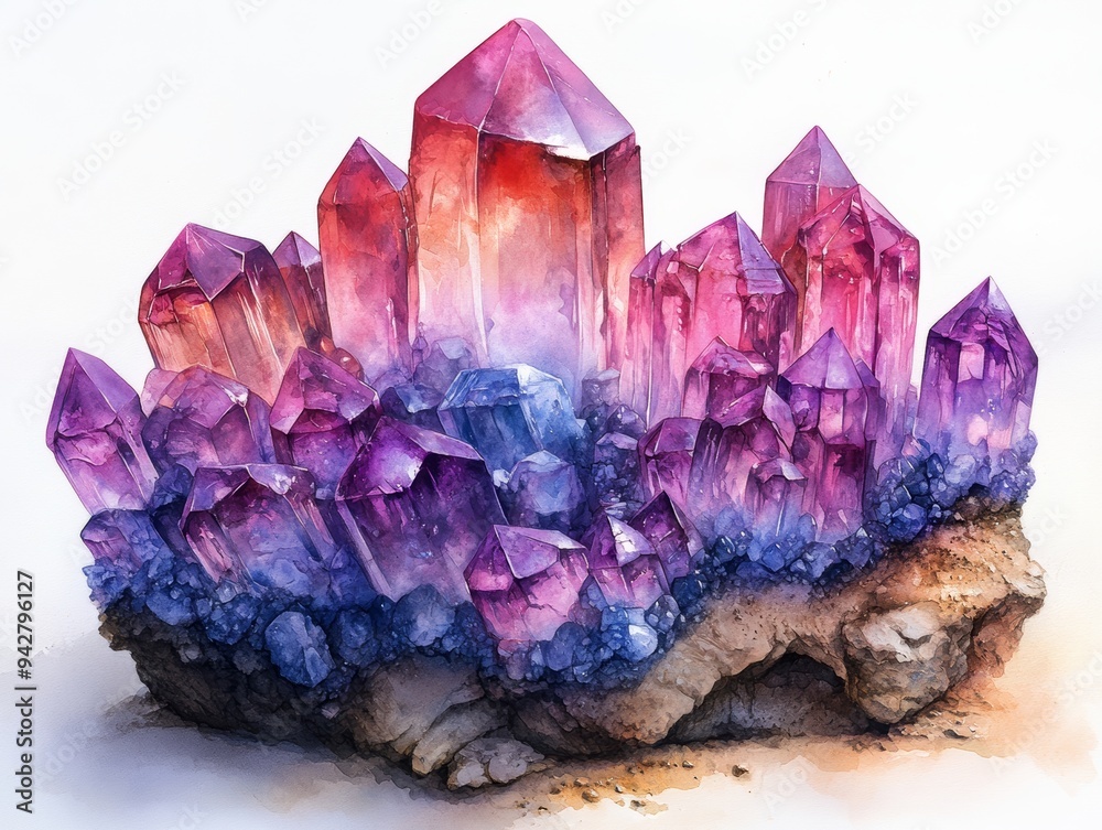 A stunning cluster of purple and pink crystals showcasing intricate details and vibrant colors, perfect for art and design. A stunning cluster of purple and pink crystals showcasing intricate details and vibrant colors, perfect for art and design.