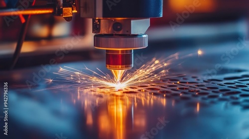 Laser Cutting Machine Cutting Metal Sheet with Sparks