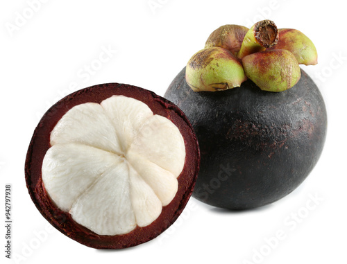 Purple mangosteen on a white background close-up photo