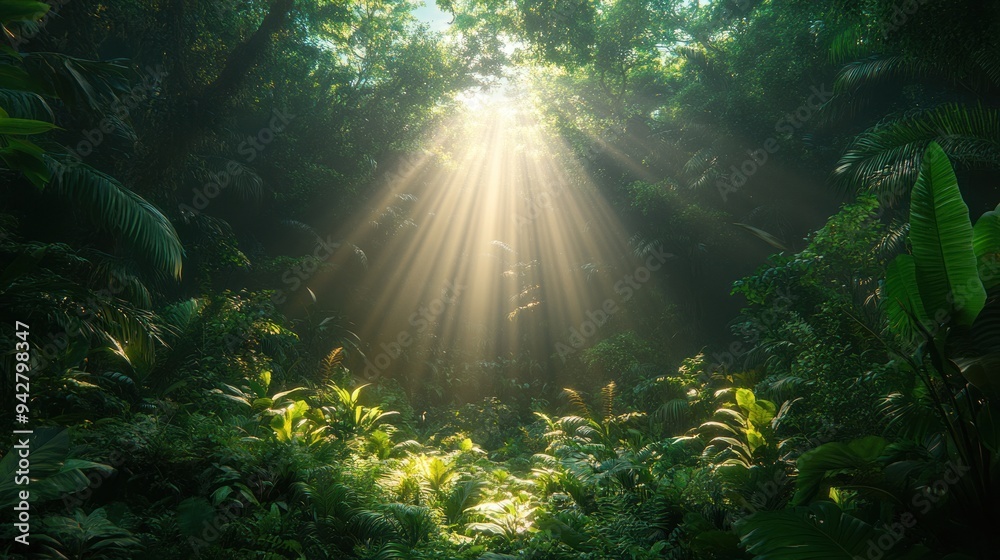 Fototapeta premium Sunlight Through Rainforest Canopy