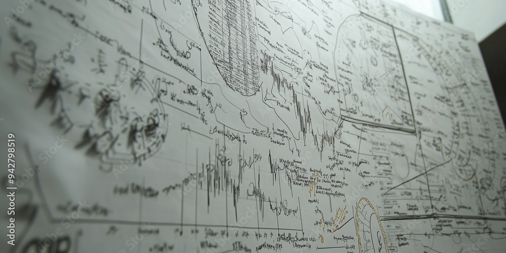 board saturated with data, graphs, diagrams and text board saturated with data, graphs, diagrams and text