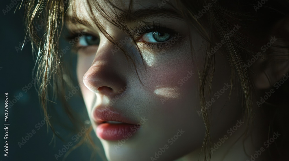 Close-up Portrait of a Woman with Green Eyes and Light Hair Close-up Portrait of a Woman with Green Eyes and Light Hair
