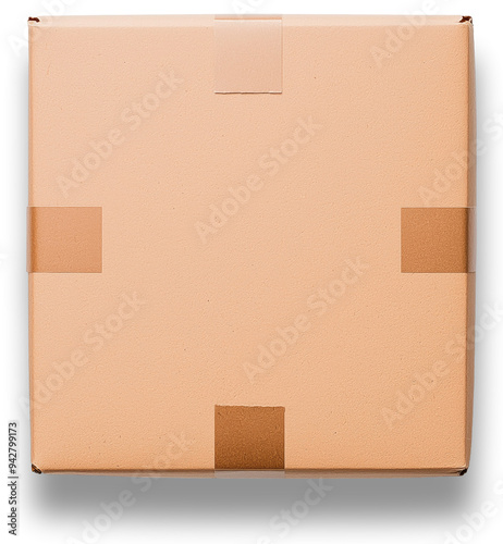 A simple brown cardboard box isolated on transparent background.