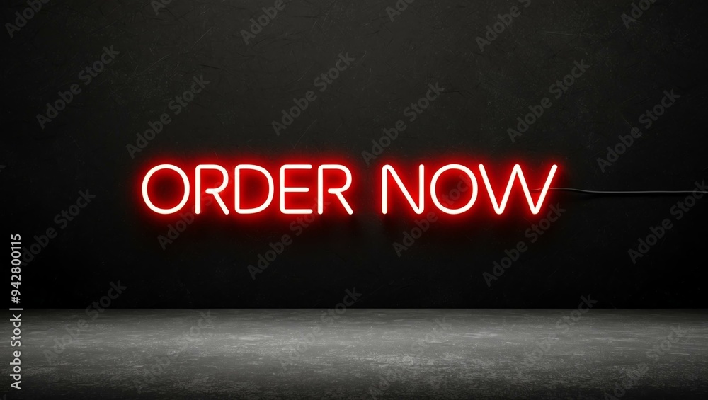 Obraz premium neon backlit style of the word order now on a black grainy background