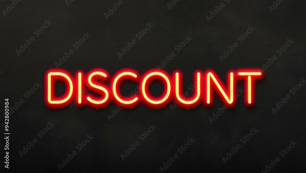 Obraz premium neon backlit style of the word discount on a black grainy background