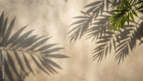 background with blurred palm foliage shadows on old wall
