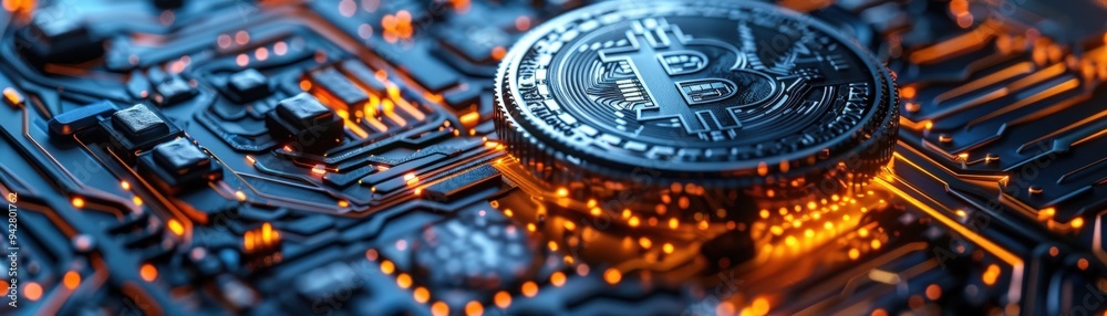 Bitcoin icon embedded in a digital globe made of encryption codes, symbolizing global cryptocurrency security, [Bitcoin], [global security].