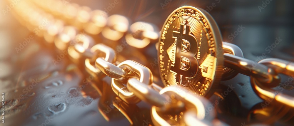 Bitcoin icon surrounded by swirling cryptographic keys, symbolizing secure blockchain networks, [Bitcoin], [swirling network].