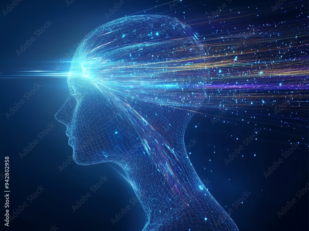 Fototapeta premium Concept of digitization of business processes and modern technology. Digital transformation. 3d illustration. Brainstorm