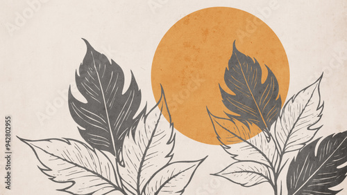 Botanical background. Abstract plant shapes. Minimalist illustration for printing on wall decorations.