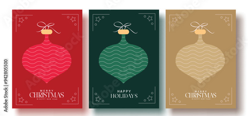 Christmas greetings poster set design. Merry christmas greeting text in doodle lantern element with border colorful background for invitation card collection. Vector illustration holiday season 