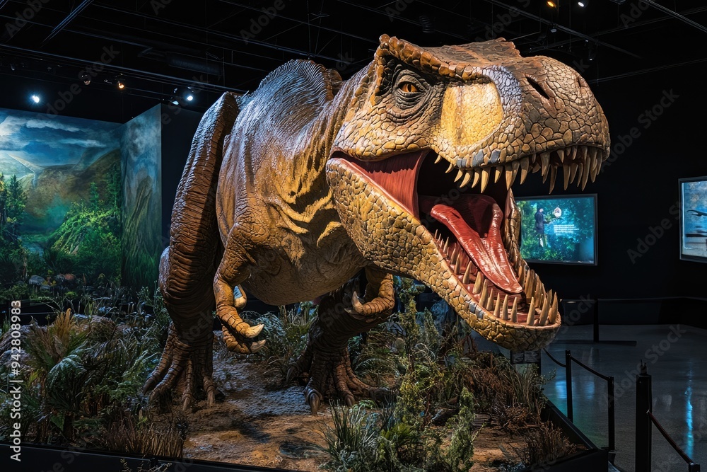 Fototapeta premium Tyrannosaurus Rex Dinosaur Exhibit with Open Mouth