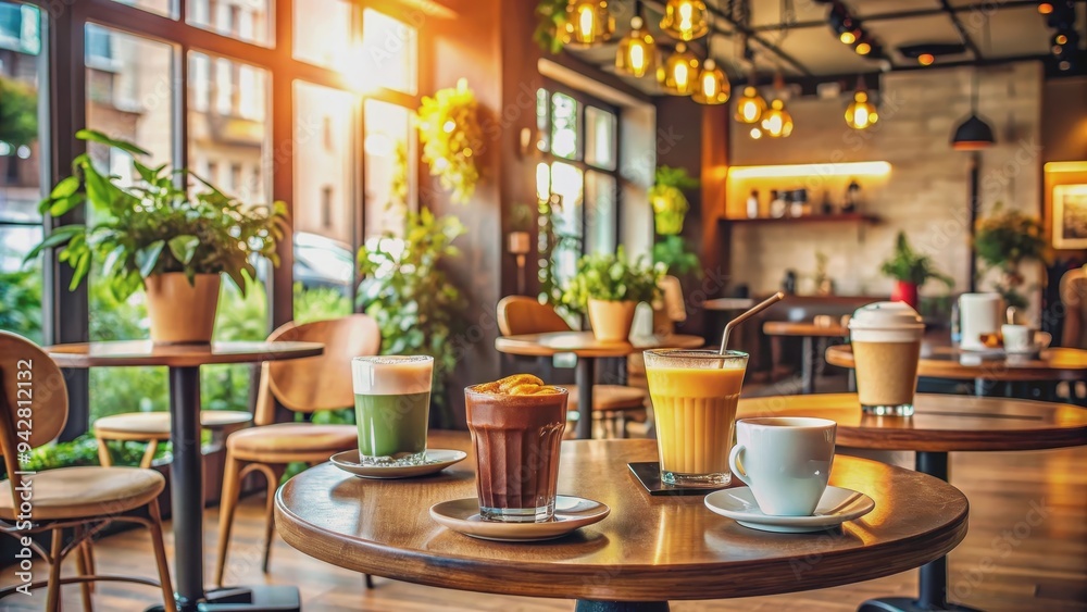 custom made wallpaper toronto digitalCozy cafe interior with a variety of cafe drinks on the table, cafe, drink, interior, table, cozy, coffee, latte, cappuccino