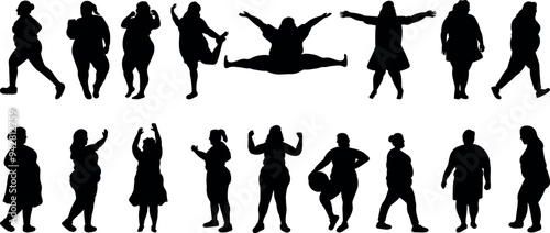 Set of 17 item woman obesity silhouette vector illustration