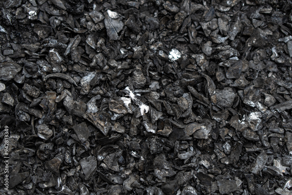 Fresh coal close up with white dust Fresh coal close up with white dust