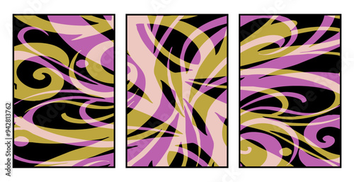 Set of 3 Abstract pattern. Illustration for printing on wall decorations. For use in graphics.