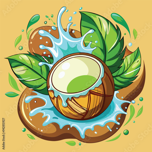 Coconut whole with tree holes Cartoon coconut icon Coconut milk