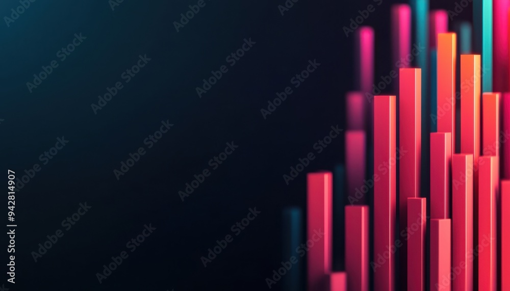 Abstract representation of rising data bars in vibrant colors on a dark background, ideal for business and technology themes.