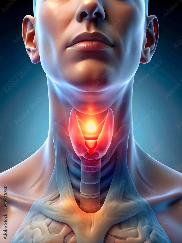 Thyroid Health Visualization Woman Portrait with Glowing Throat AI generated Thyroid Health Visualization Woman Portrait with Glowing Throat AI generated