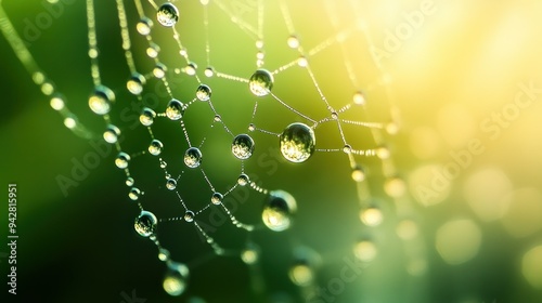 Dewdrops on a Spider Web in the Sunlight