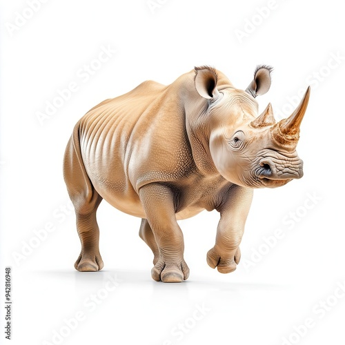 Angry rhinoceros isolated on white background