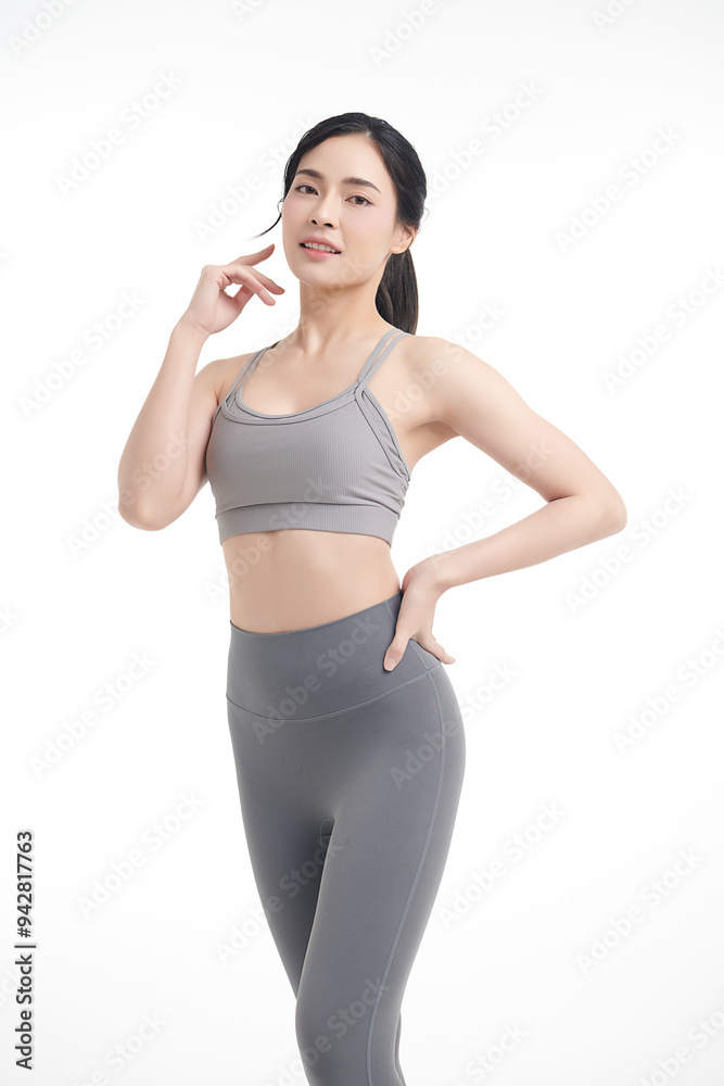 Beautiful young asian sport woman with sportswear ready for exercise on white background, Advertising sportswear and yoga wear, Healthy lifestyle, sport. Beautiful young asian sport woman with sportswear ready for exercise on white background, Advertising sportswear and yoga wear, Healthy lifestyle, sport.