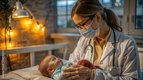  female doctor examining newborn baby in the hospitel
