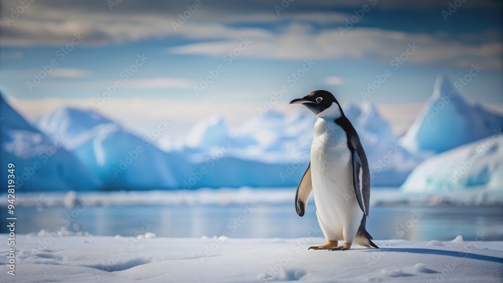 Obraz premium Penguin standing on snow in Antarctica , penguin, snow, ice, Antarctica, wildlife, cold, winter, bird, fluffy, nature