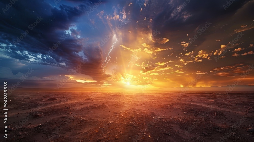 Obraz premium Thunderstorm reveals an abstract power in the sky. Lightning strikes, lighting up the dark clouds.
