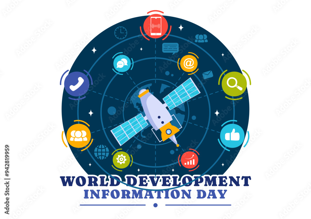 Fototapeta premium World Development Information Day Vector Illustration on October 24th with Telecommunication And Society to Mobilize Public Opinion in a Background