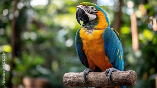 Blue and Yellow Macaw Perched on Branch