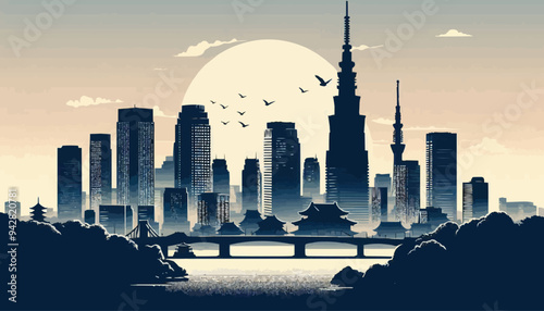 Shanghai China city skyline vector silhouette