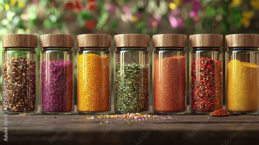 Vibrant Spice Jars Showcasing a Culinary Abundance Vibrant Spice Jars Showcasing a Culinary Abundance