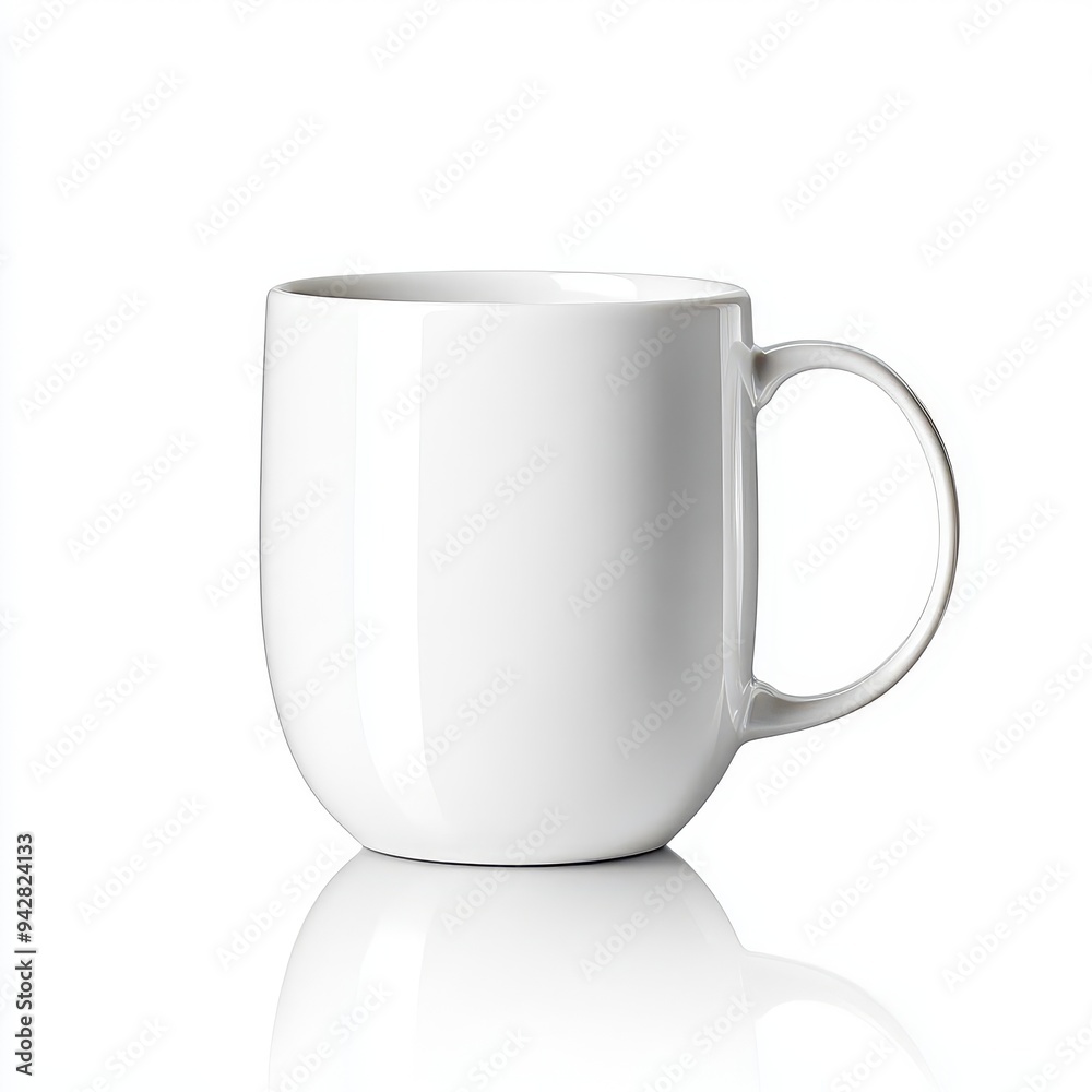 Elegant single white coffee cup in ceramic mug, side view isolated on pure white background Elegant single white coffee cup in ceramic mug, side view isolated on pure white background