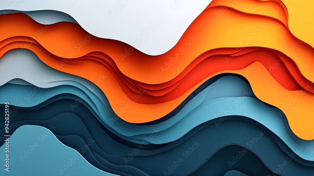 Abstract Blue Orange Wave Papercut Background Abstract Blue Orange Wave Papercut Background