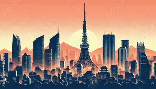 Shanghai China city skyline vector silhouette
