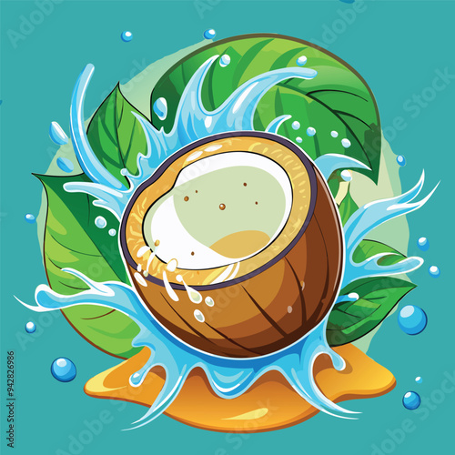 Coconut whole with tree holes Cartoon coconut icon Coconut milk