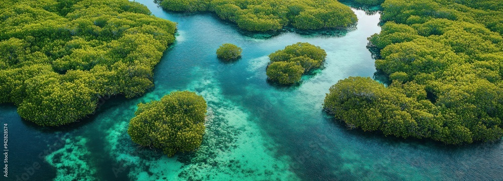 Aerial View of Lush Mangrove Forest with Winding Waterway Aerial View of Lush Mangrove Forest with Winding Waterway
