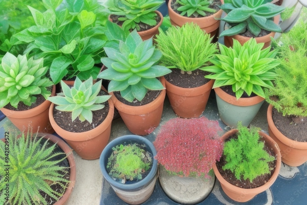 Flat-lay cactus pots
