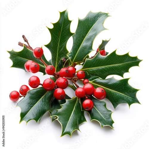 Holly sprig isolated against white background photo